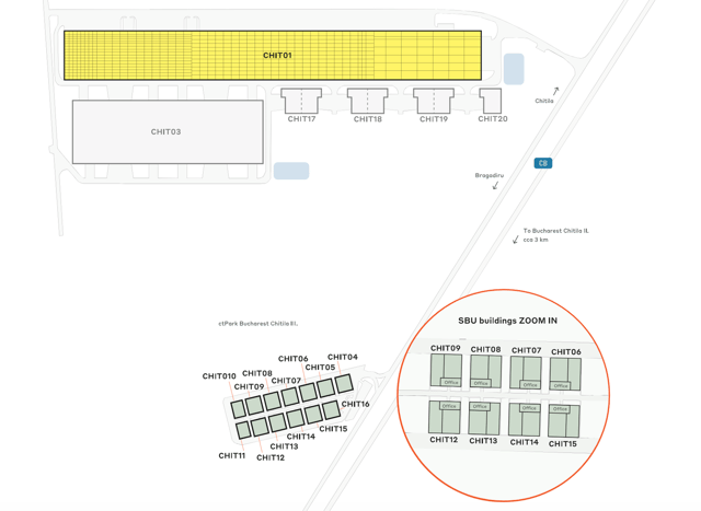Warehouses CTPark Bucharest Chitila, București - warehouses for rent. Site plan.